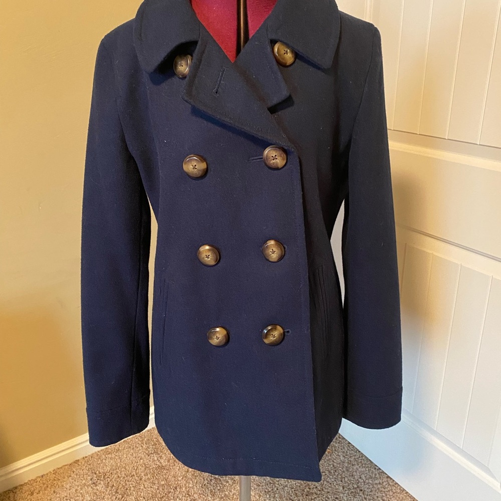 Navy Blue Double-Breasted Women's Coat